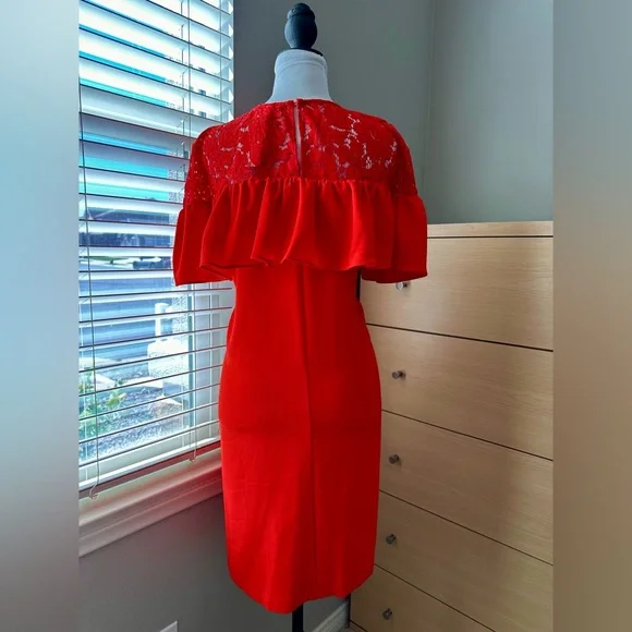 H&M Vibrant Red Midi Dress with Lace Detail-0003 - Picture 3 of 5